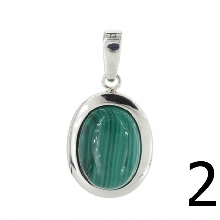 Zawieszka z owalnym malachitem w srebrze