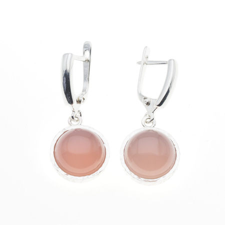 Kolczyki - Agat rózowy okrągły w srebrze młotkowanym