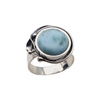 Pierścionek regulowany z okrąłym Larimarem w srebrze oksydowanym z liściem