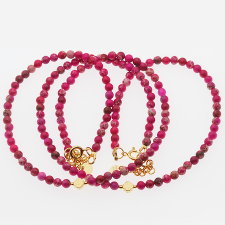 Naszyjnik z czterolistną koniczyną - Jaspis cesarski różowy i srebro złocone