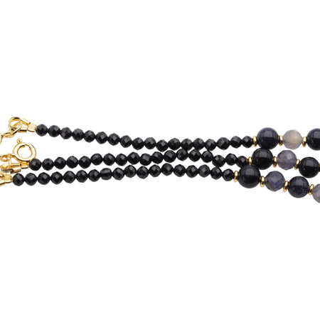 Bransoletka - Turmalin czarny, Iolit, Noc Kairu i srebro złocone