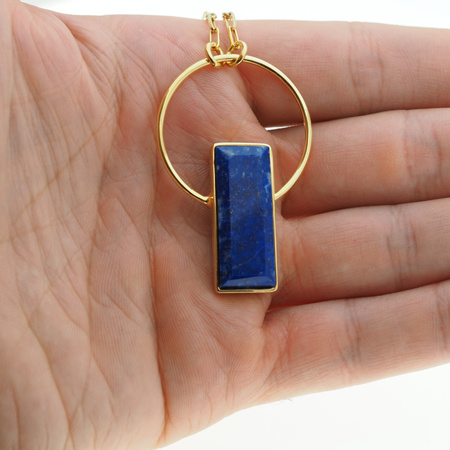 Naszyjnik srebrny złocony - Lapisem Lazuli prostokąt