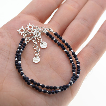 Bransoletka - Noc Kairu, hematyt, słońce i srebro