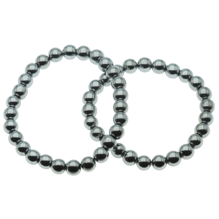 Bransoletka na gumce - Hematyt srebrny kulki 8 mm