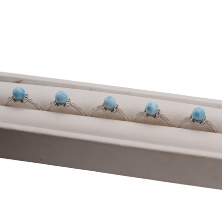 Pierścionek regulowany - okrągły Larimar i cyrkonie w srebrze rodowanym