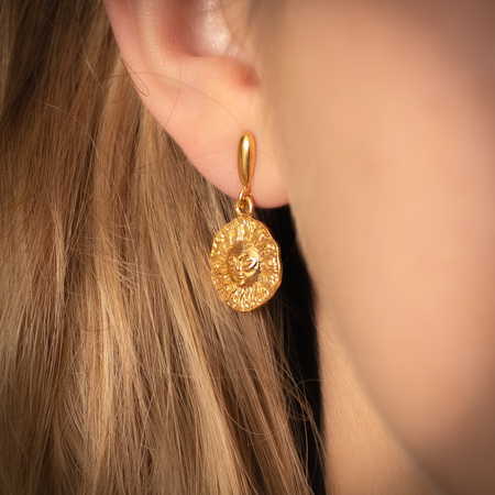 Kolczyki na wiszących sztyftach- słońce i srebro złocone