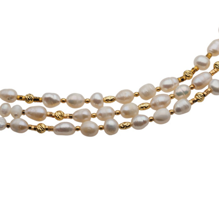 Naszyjnik - Białe Perły hodowane, hematyt, zawieszka słońce i srebro złocone