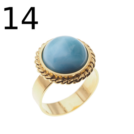 Pierścionek regulowany - okrągły Larimar 12-13mm w srebrze złoconym