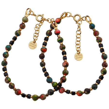 Bransoletka z kolorowym Jaspisem cesarskim, czarnym Turmalinem i złoconym Hematytem – srebro pozłacane 24k