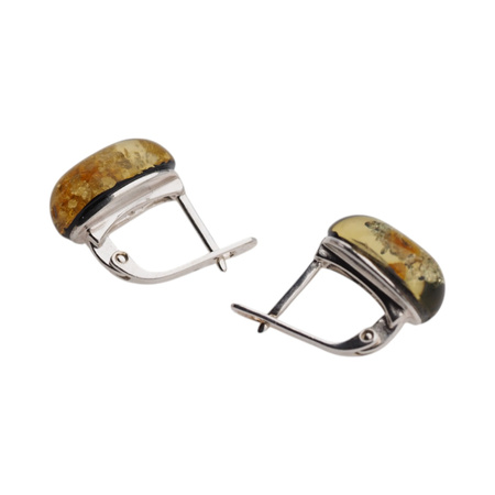 Kolczyki - zielony Bursztyn owal i srebro