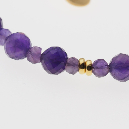 Bransoletka regulowana - Ametyst fasetowany, hematyt i srebro złocone