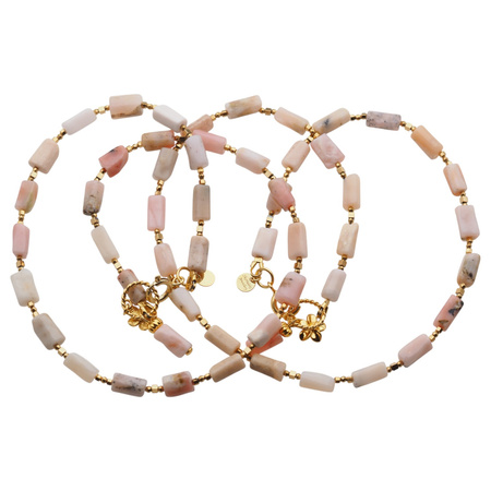 Naszyjnik z kwiatem - Opal Różowy i srebro złocone