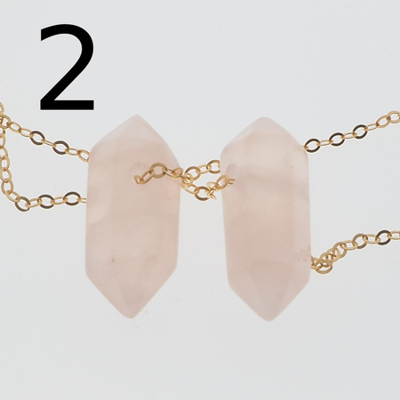 Naszyjnik - Kwarc Różowy sopel na łańcuszku srebrnym złoconym