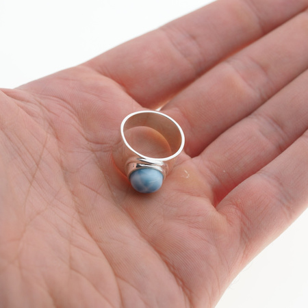 Pierścionek sygnet- Larimar koło i srebro