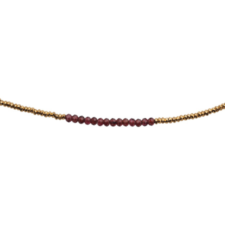 Naszyjik urodzeniowy styczeń - granat, złoty hematyt i srebro złocone