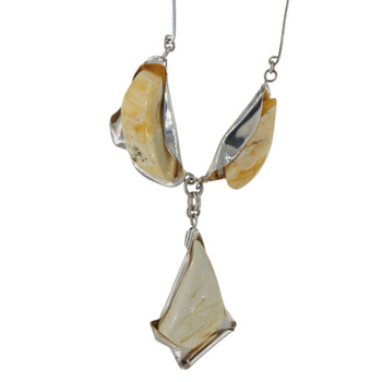 Naszyjnik regulowany - mleczny Bursztyn w srebrze