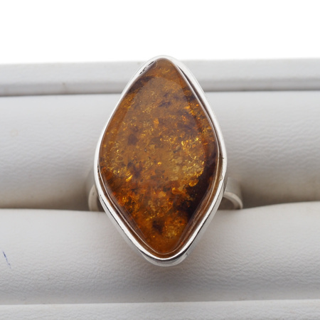 Pierścionek regulowany - Koniakowy Bursztyn w srebrze
