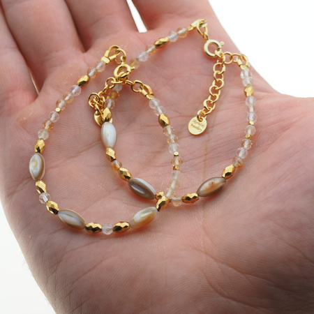 Bransoletka - Muszla, Cytryn, Hematyt złoty i srebro złocone