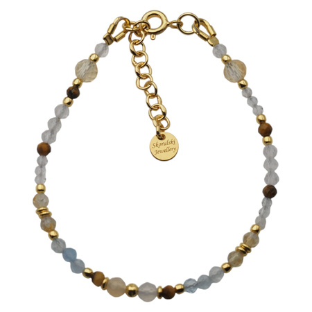 Bransoletka znak zodiaku bliźnięta - mix kamieni i srebro złocone