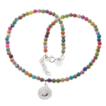 Naszyjnik - Jaspis cesarski kolorowy, słońce i srebro