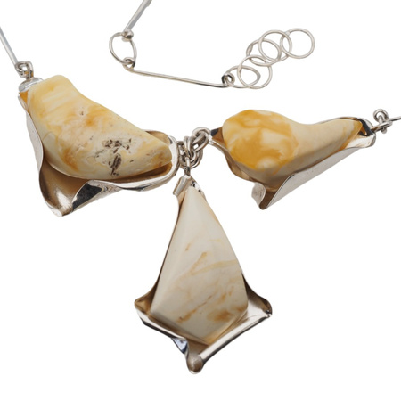 Naszyjnik regulowany - mleczny Bursztyn w srebrze 