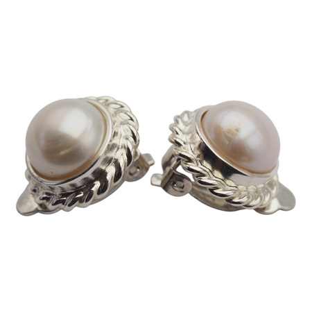 Klipsy - Perły białe koło w srebrze