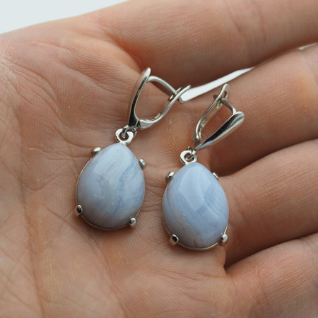 Srebrne kolczyki z Chalcedonem (Blue Lace Agate) – srebro rodowane