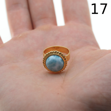 Pierścionek regulowany - okrągły Larimar 12-13mm w srebrze złoconym