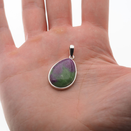 Zawieszka - Zoisyt z Rubinem łza w srebrze