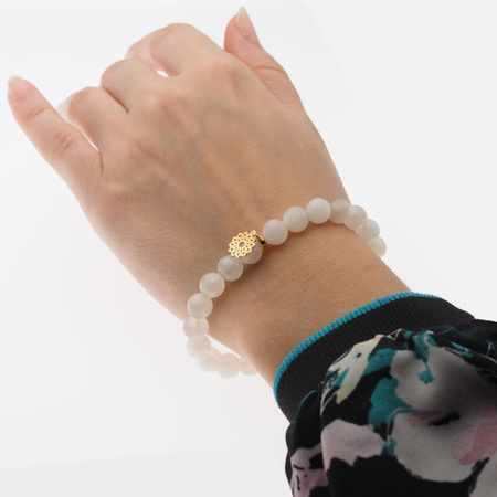 Bransoletka 18 cm - Kamień Księżycowy kulki i srebro złocone