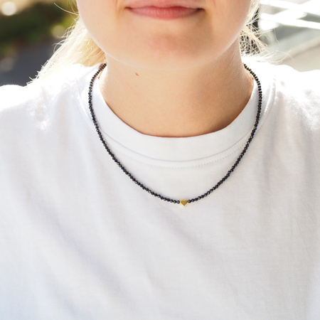 Naszyjnik z sercem - Spinel fasetowane kulki i srebro złocone