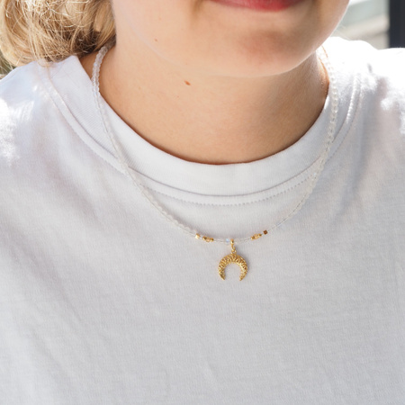 Naszyjnik - Kamień Księżycowy, Kryształ Górski, Hematyt, róg obfitości i srebro złocone