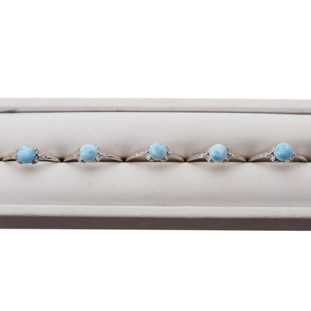 Pierścionek regulowany - okrągły Larimar i cyrkonie w srebrze rodowanym