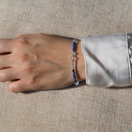 Bransoletka - Lapis Lazuli, Topaz, Tanzanit i srebro złocone