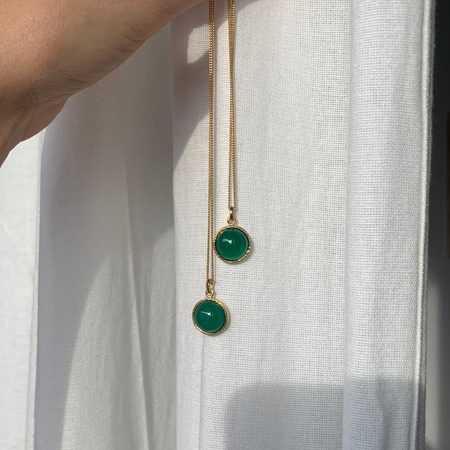 Naszyjnik srebrny złocony - Agat zielony okrągły na łańcuszku