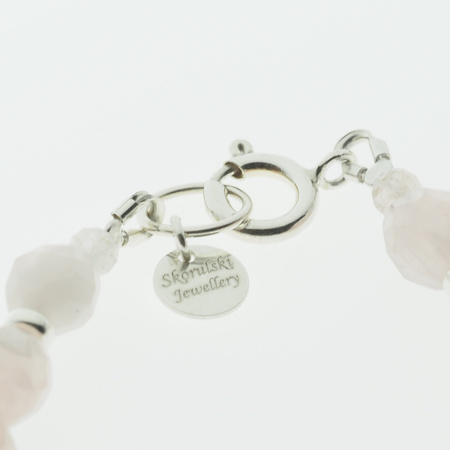 Bransoletka 18 cm z fasetowanym Kwarcem Różowym i srebrem