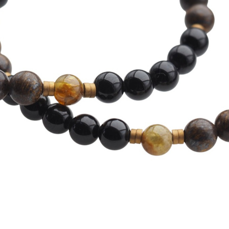 Bransoletka męska na gumce - Turmalin czarny, Granat Zielony, Bronzyt i Hematyt