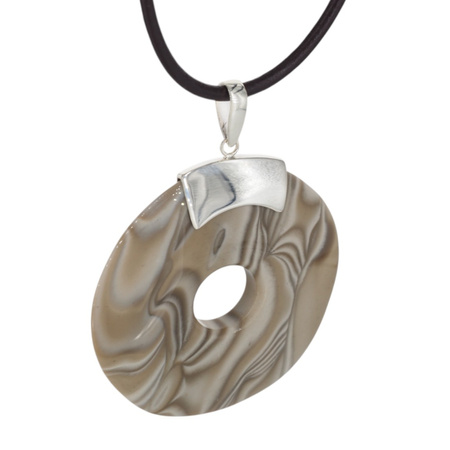 Naszyjnik - Krzemień Pasiasty na rzemieniu ze srebrnymi końcówkami