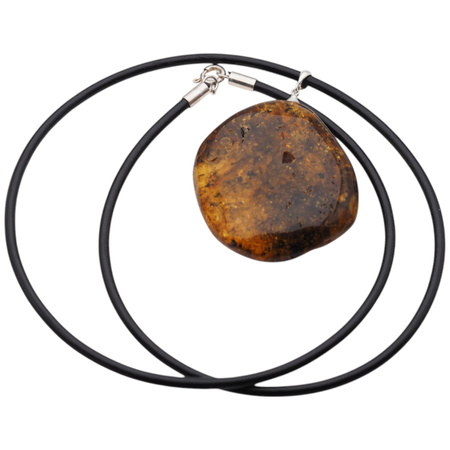 Naszyjnik na rzemieniu - Bursztyn z łuskami w srebrze