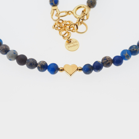 Naszyjnik z sercem - Jaspis cesarski niebieski i srebro złocone