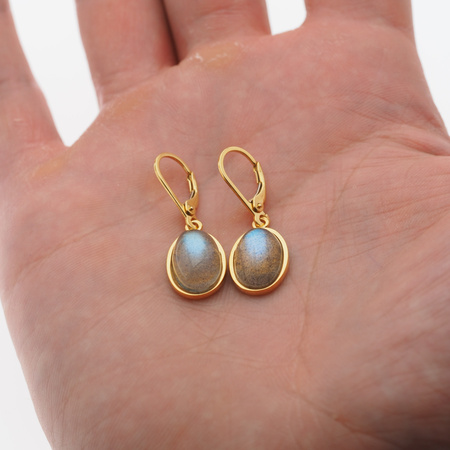 Kolczyki - owalny Labradoryt w srebrze złoconym