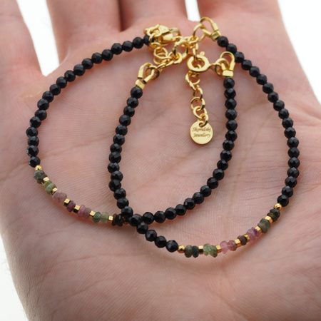 Bransoletka - Turmalin kolorowy, Hematyt złoty i srebro złocone