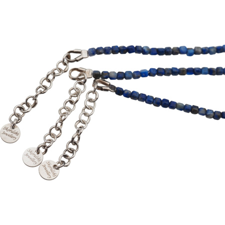 Naszyjnik - Lapis Lazuli fasetowane kostki, Hematyt i srebro