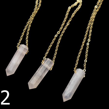 Naszyjnik - Kwarc Różowy mały sopel na łańcuszku srebrnym złoconym