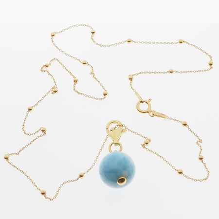 Naszyjnik na łańcuszku - larimar charms kulka 12mm w srebrze złoconym
