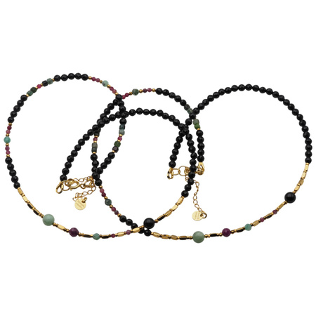 Naszyjnik mix - Turmalin, Szmaragd, Rubin i srebro złocone