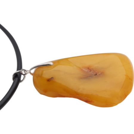 Naszyjnik na rzemieniu - surowy Bursztyn mleczny i srebro