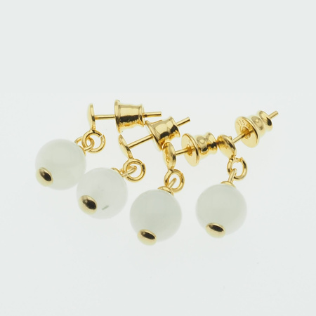 Kolczyki wiszące sztyfty - Kamień Księżycowy kulki i srebro złocone