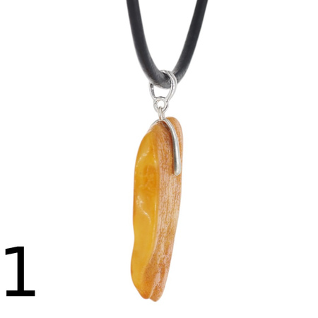 Naszyjnik  na rzemieniu - surowy Bursztyn mleczny