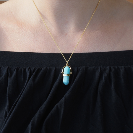 Naszyjnik - Amazonit sopel w okuciu na łańcuszku złoconym